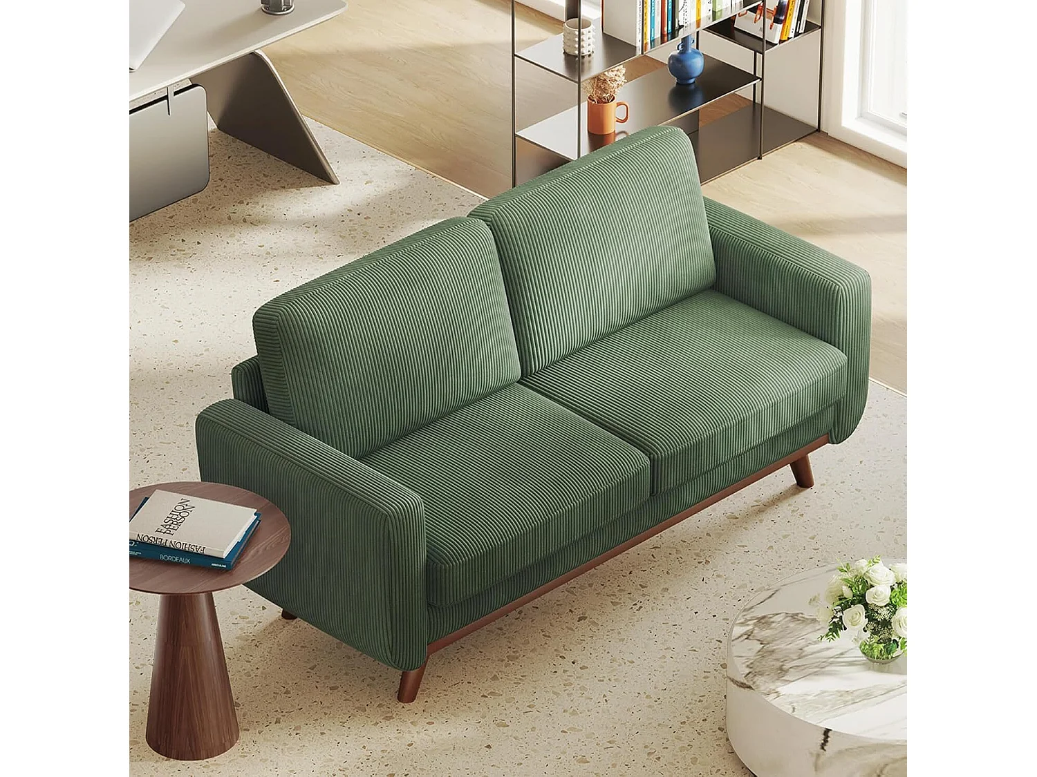 Canapé 2 places, canapé en bois massif, avec siège extra profond, Siège avec Dossier Rembourré - 172x76x88CM