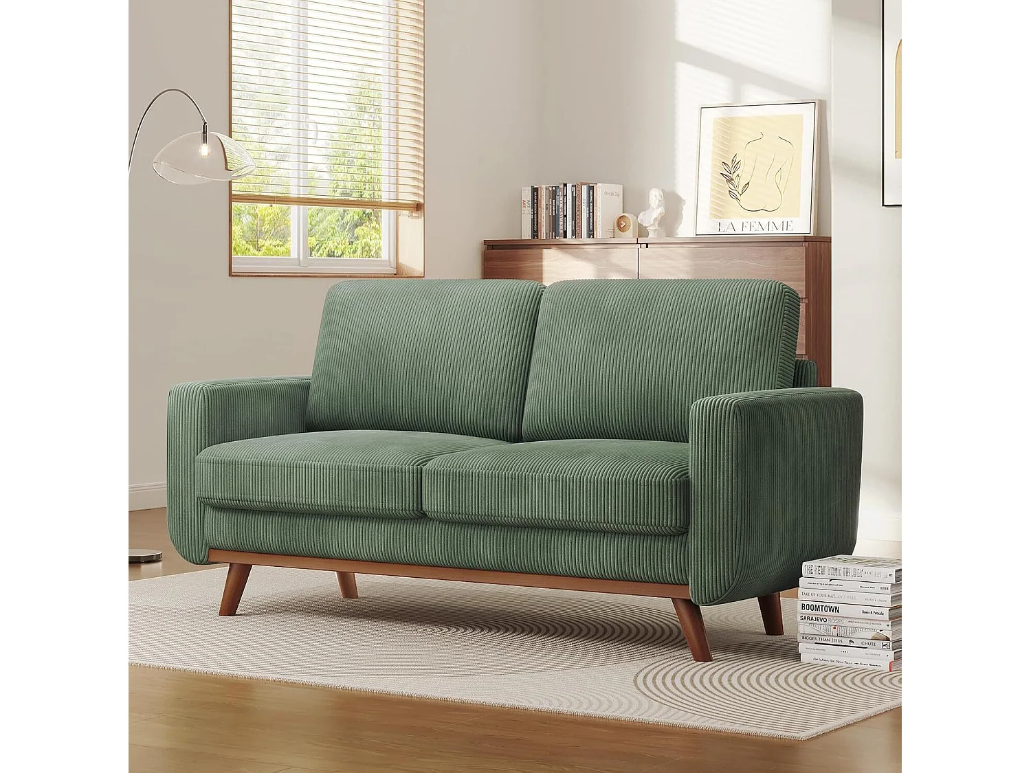 2-zits bank, massief houten bank, met extra diepe zitting, Zitting met gevoerde rugleuning - 172x76x88CM