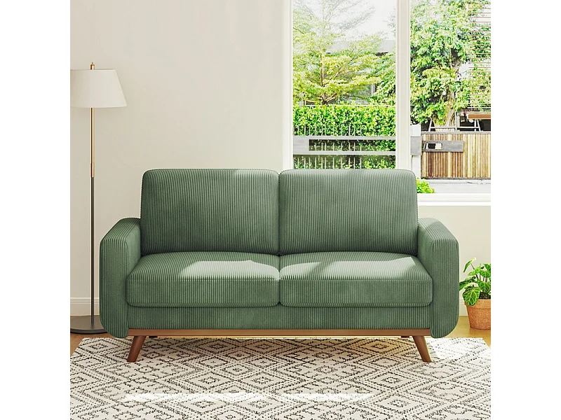 2-zits bank, massief houten bank, met extra diepe zitting, Zitting met gevoerde rugleuning - 172x76x88CM