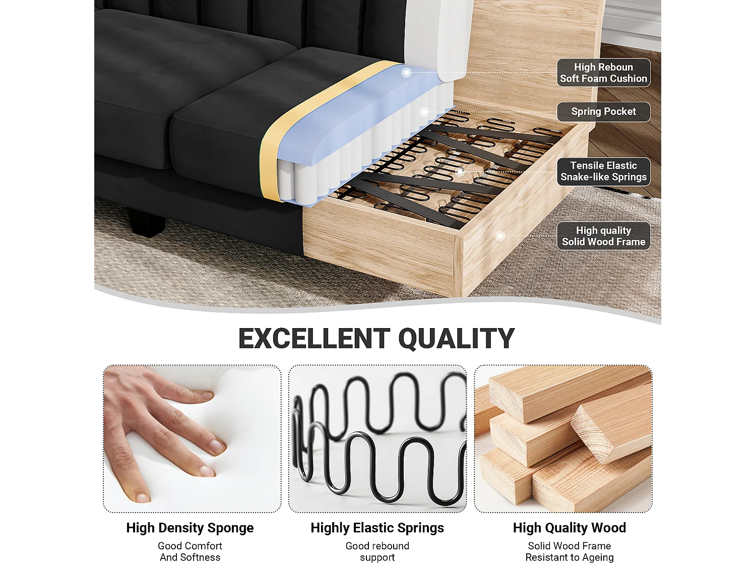 210CM hoekbank, omkeerbare hoekfauteuil, omkeerbare converteerbaar, 3-4 zitplaatsen, Verticaal gestreepte fluwelen stof