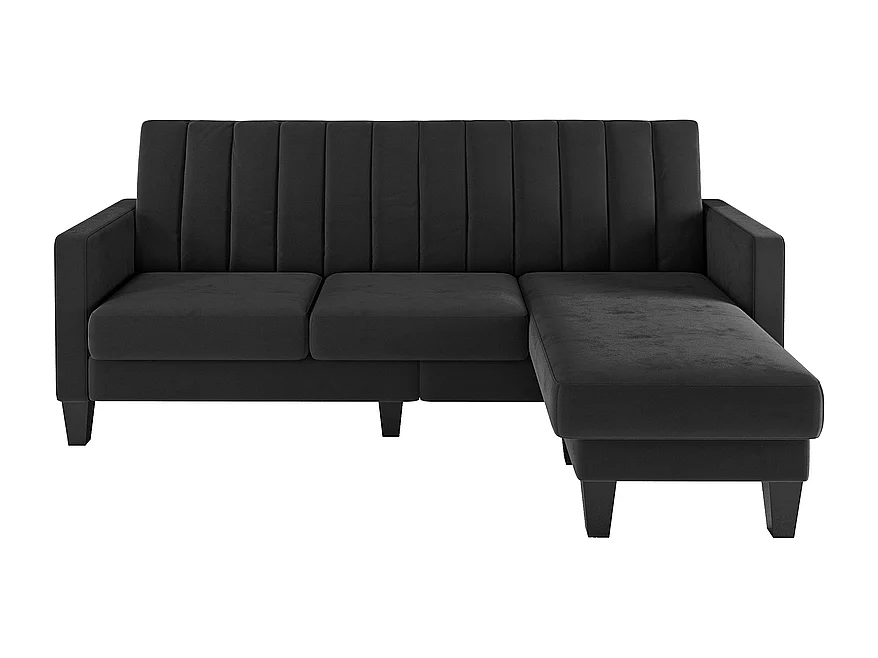 Reversible 3/4 -Setzer -Ecksofa in schwarzem Stoff - Meridian oder Pouf - vertikale Streifen - 208x76x85 cm