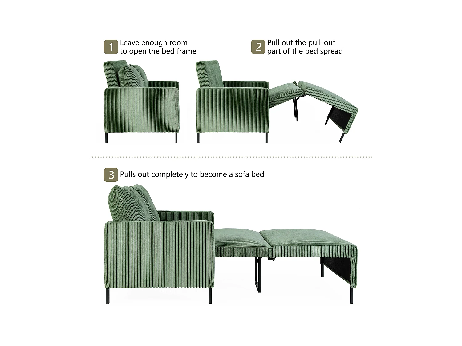 2-zits slaapbank, converteerbare fauteuil fauteuil bed 170 cm, voor studio woonkamer logeerkamer