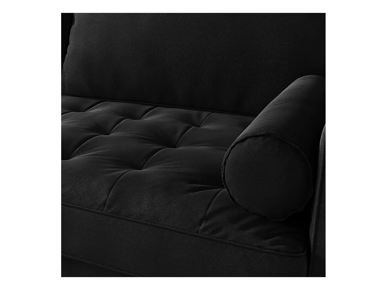 SOFA 2 -SEATER - con 2 cuscini - in velluto - piedi di legno - per camera da letto, soggiorno - 142x76x69cm - nero