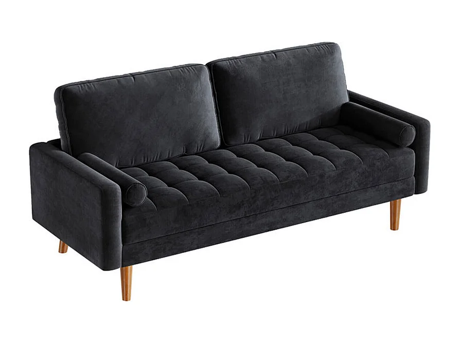 Canapé 2 places - avec 2 coussins - en Velours - Pieds en bois - pour Chambre à Coucher, Salon - 142x76x69cm - Noir