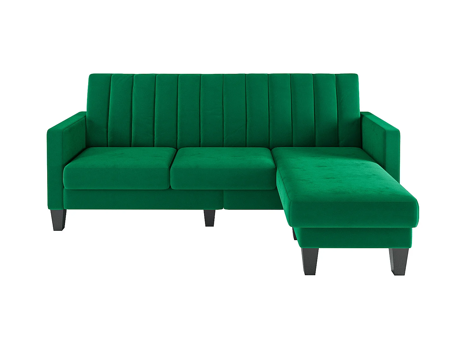 Reversible 3/4 - Ecksofa im grünen Stoff - Meridian oder Pouf - vertikale Kratzer - 208x76x85 cm