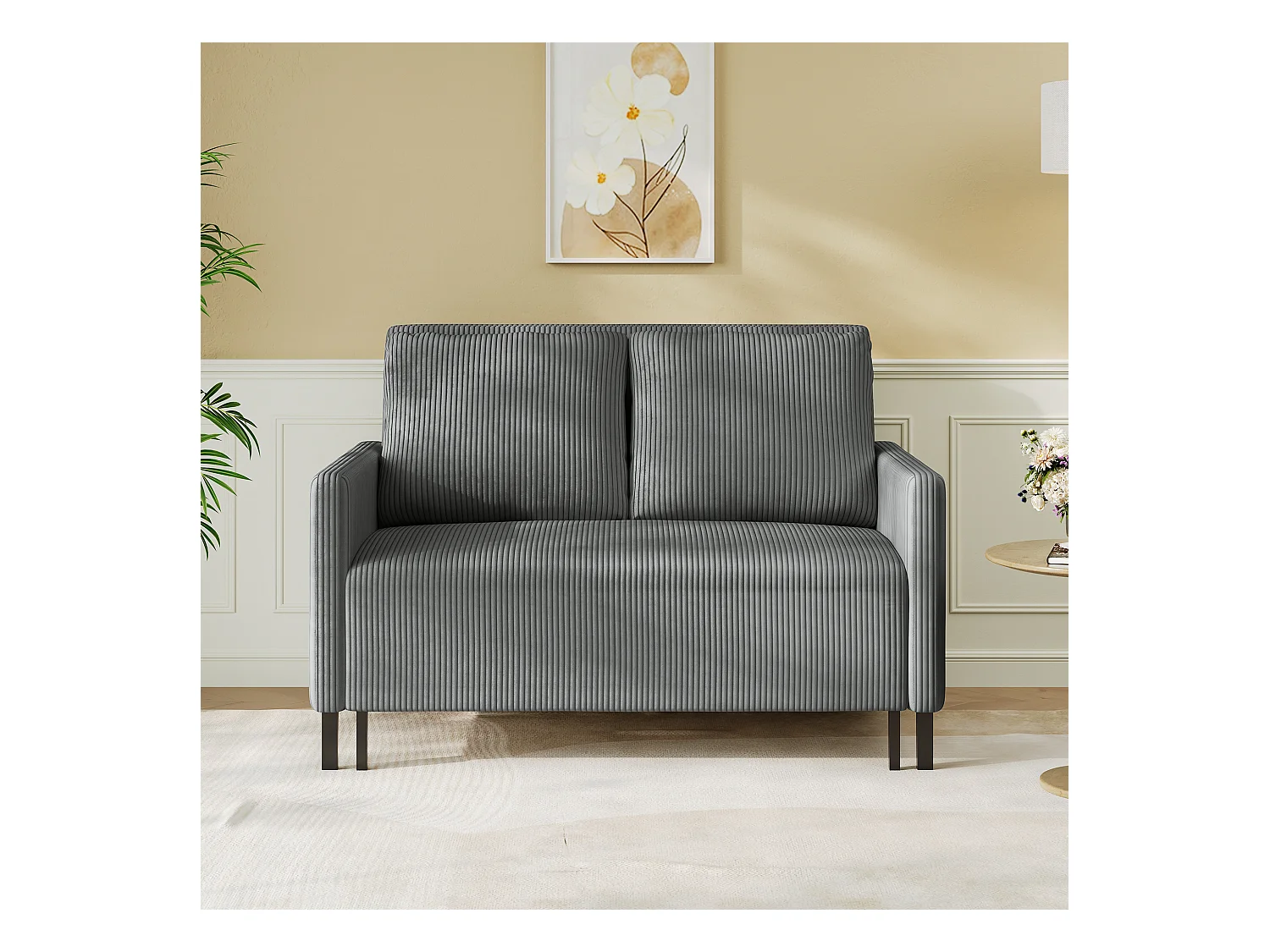 2-Sitzer Cabrio-Sofa Klick klicken, grau gerippter Samt, 170 cm Schlaf, 10 cm Matratze für Studio/Wohnzimmer/Schlafzimmer