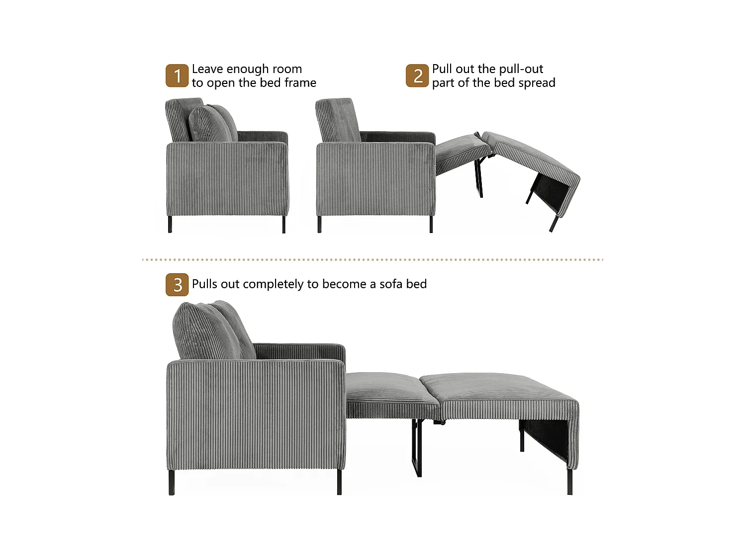 2-zits slaapbank, converteerbare fauteuil fauteuil bed 170 cm, voor studio woonkamer logeerkamer