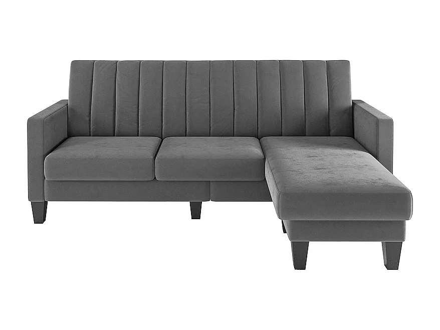 Canapé d'angle 3/4 places réversible en tissu gris - méridienne ou pouf - rayures verticales - 208x76x85cm