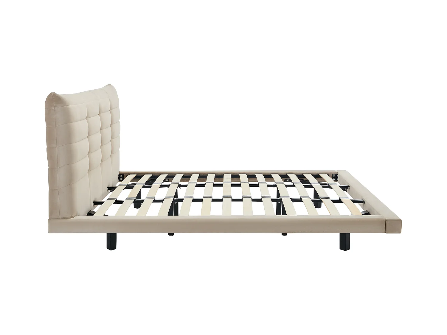 Bed 140 x 190 cm met hoofdbord met capitons - Velours - Beige + matras - NISATIO