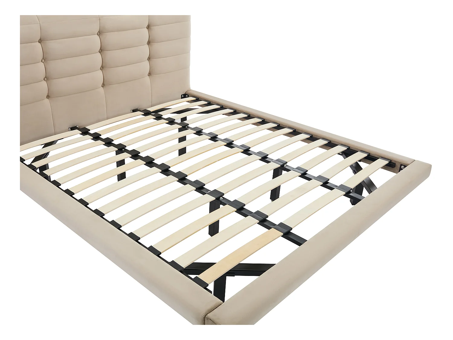 Bed 140 x 190 cm met hoofdbord met capitons - Velours - Beige + matras - NISATIO