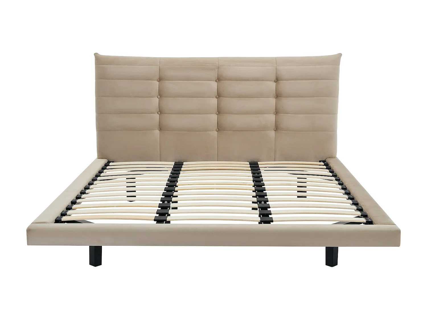 Lit 140 x 190 cm avec tête de lit capitonnée - Velours - Beige + Matelas - NISATIO