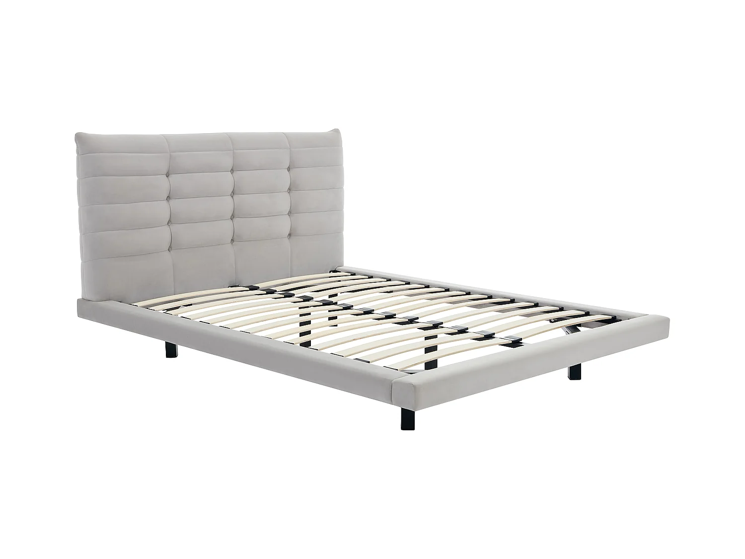 Bed 140 x 190 cm met hoofdbord met capitons - Velours - Grijs + matras - NISATIO