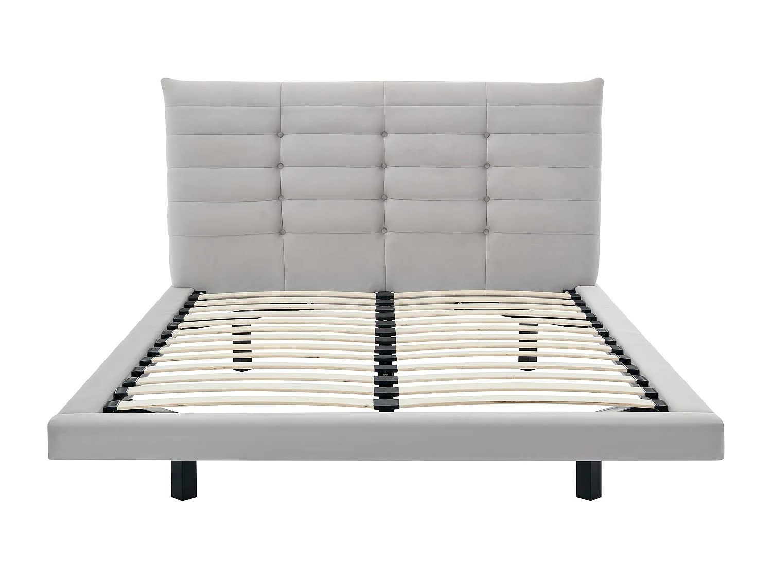 Seng 140 x 190 cm med polstret hodegavl - Fløyel - Grå + Madrass - NISATIO