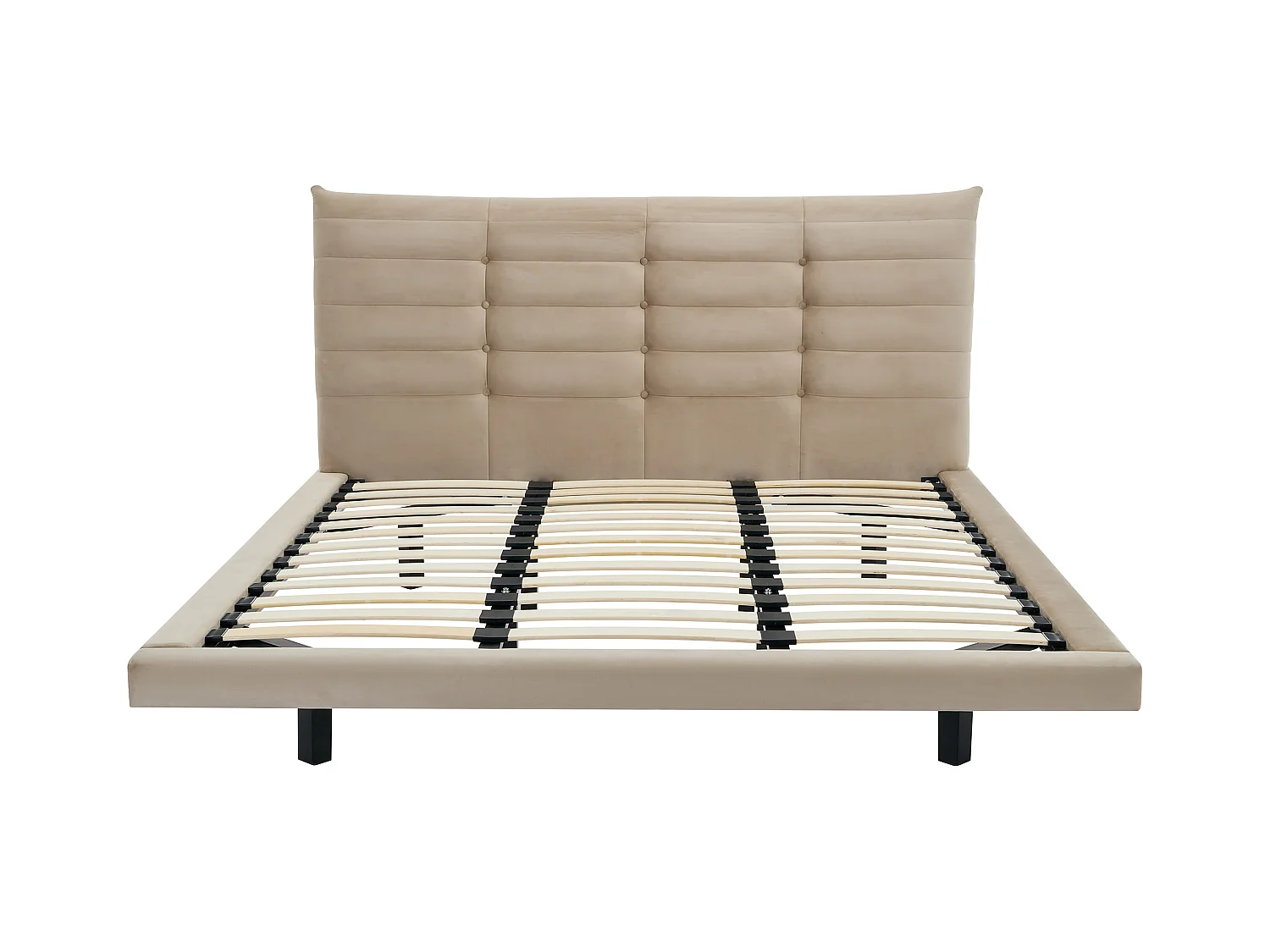 Bett mit gestepptem Kopfteil + Matratze - 160 x 200 cm - Samt - Beige - NISATIO