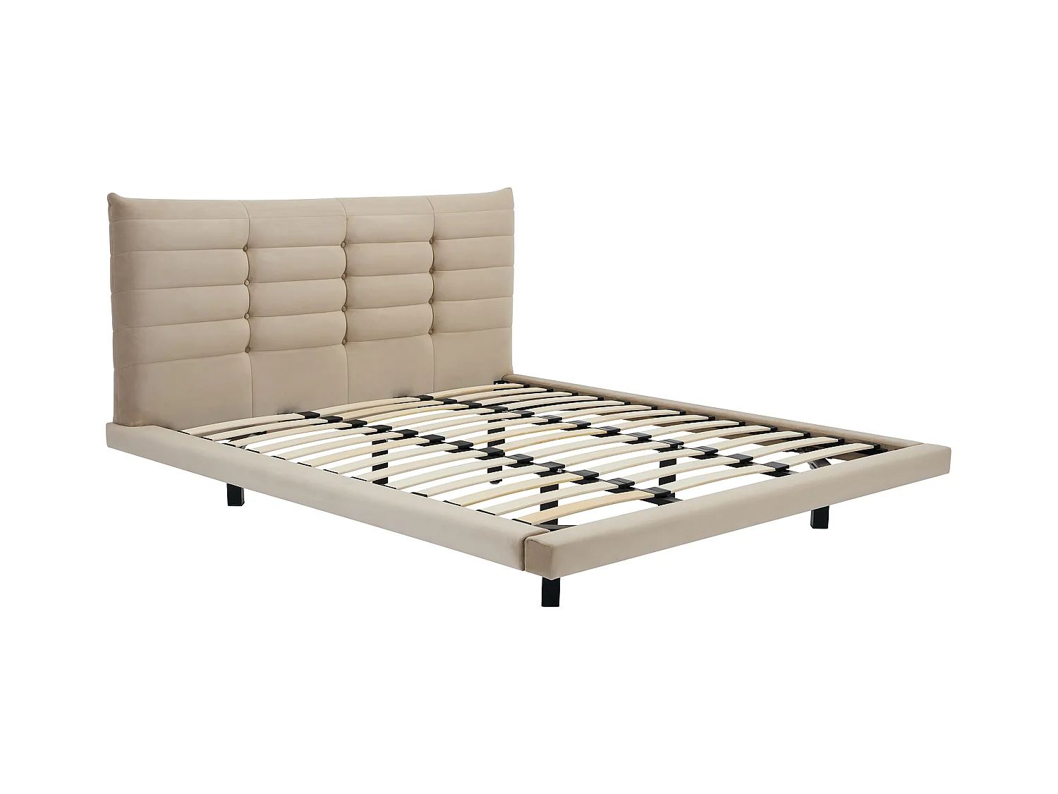 Bed 180 x 200 cm met hoofdbord met capitons - Velours - Beige + matras - NISATIO