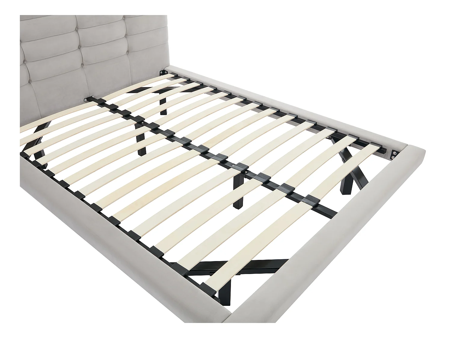 Bett mit gestepptem Kopfteil + Matratze - 180 x 200 cm - Samt - Grau - NISATIO