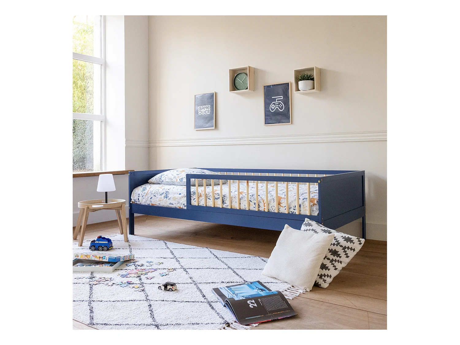 Lit pour enfant 190x90cm bleu foncé ADAM - HAPPY GARDEN