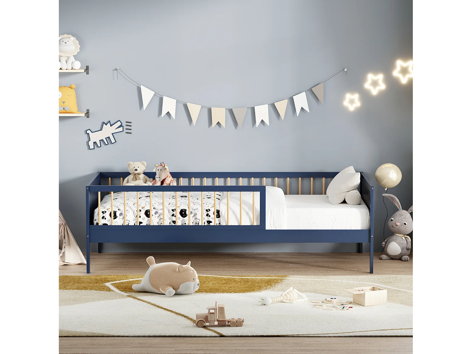 Lit pour enfant 190x90cm bleu foncé ADAM - HAPPY GARDEN