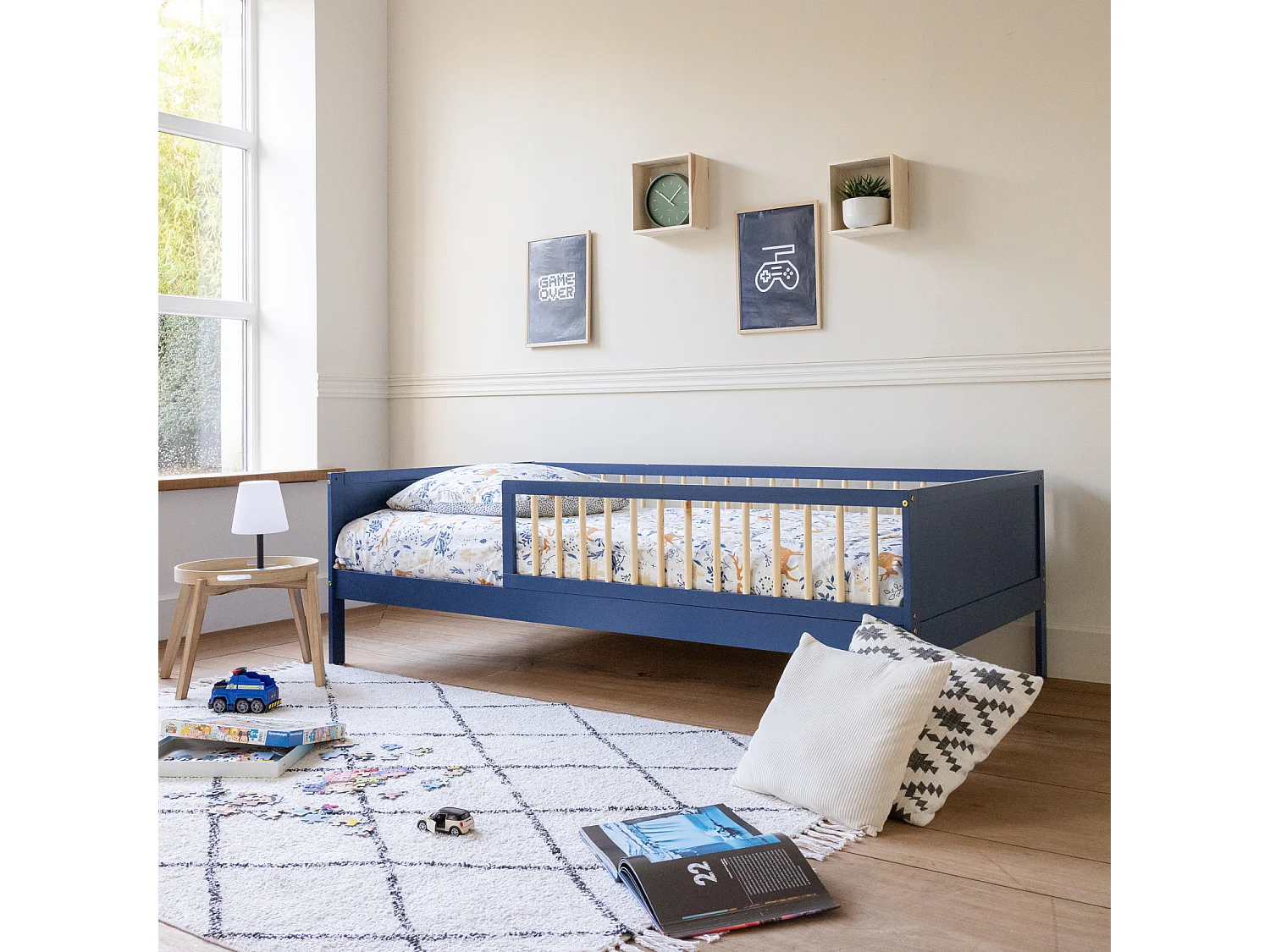 Lit pour enfant 190x90cm bleu foncé ADAM - HAPPY GARDEN