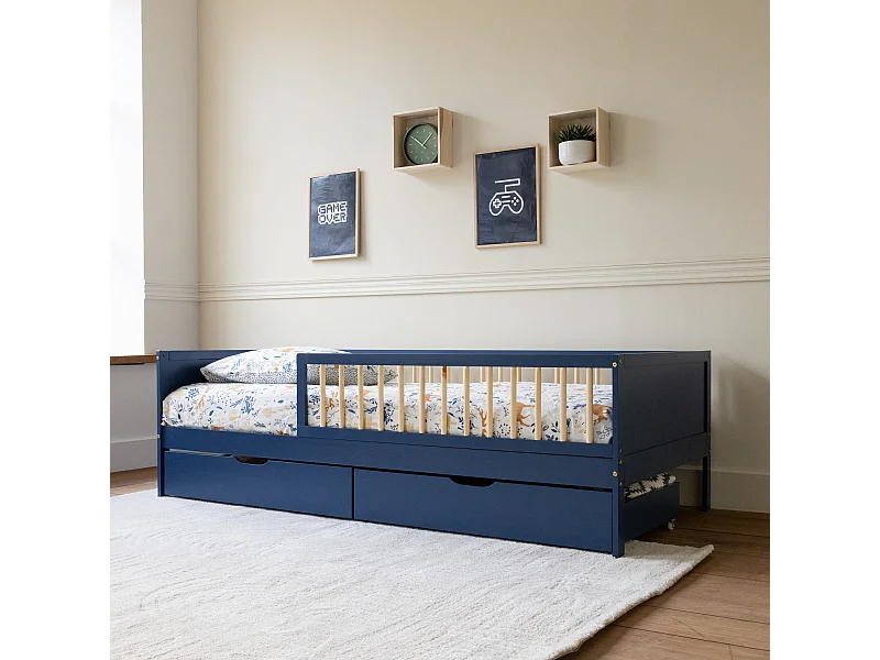 Kinderbett 190x90cm dunkelblau mit Schubladen ADAM