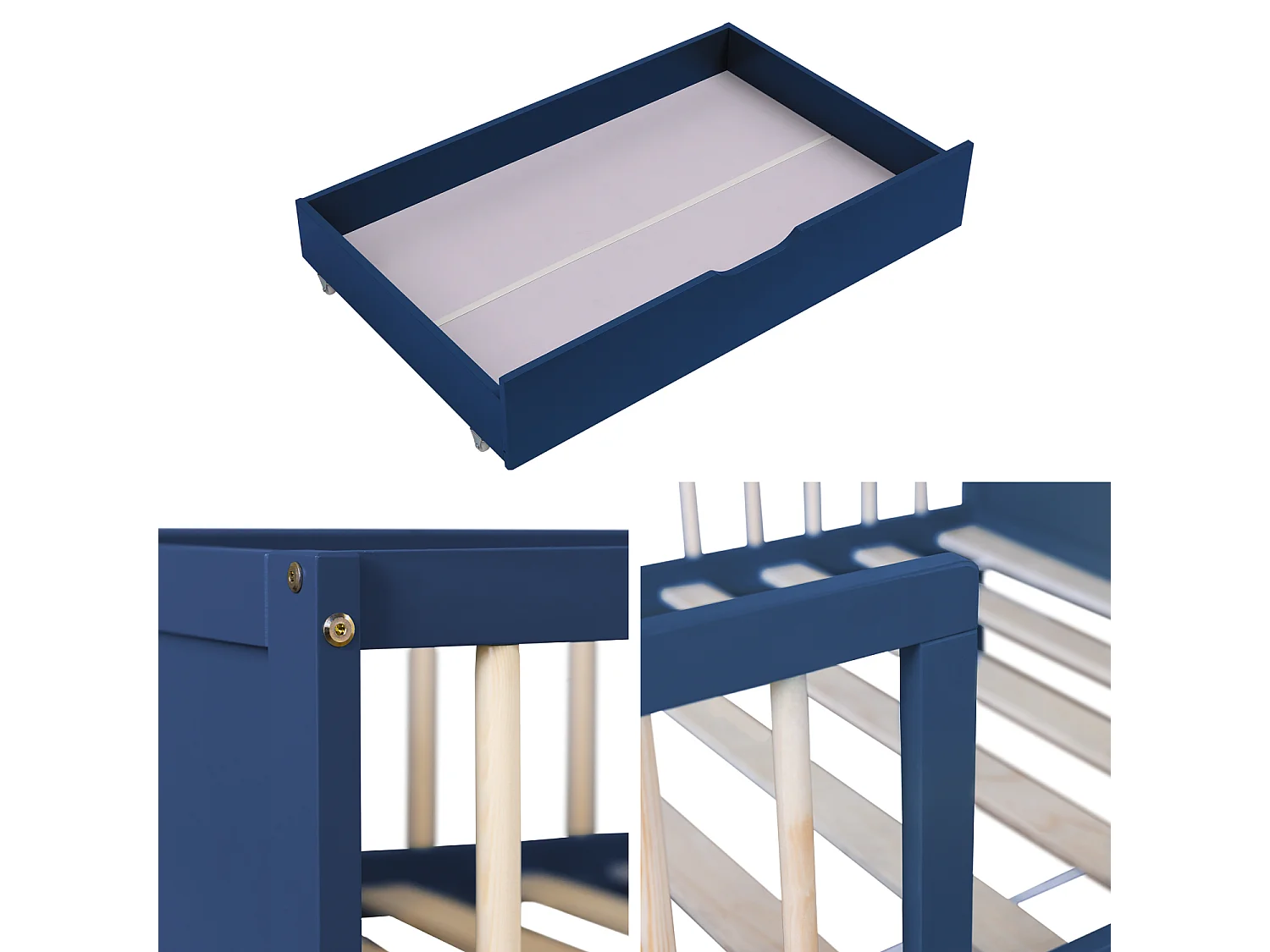 Lit pour enfant 190x90cm bleu foncé avec tiroirs ADAM - HAPPY GARDEN