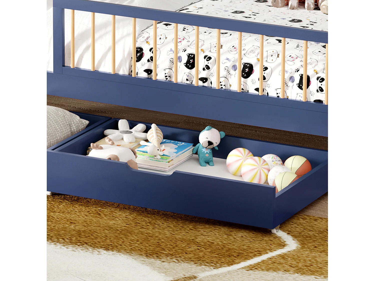 Lit pour enfant 190x90cm bleu foncé avec tiroirs ADAM - HAPPY GARDEN