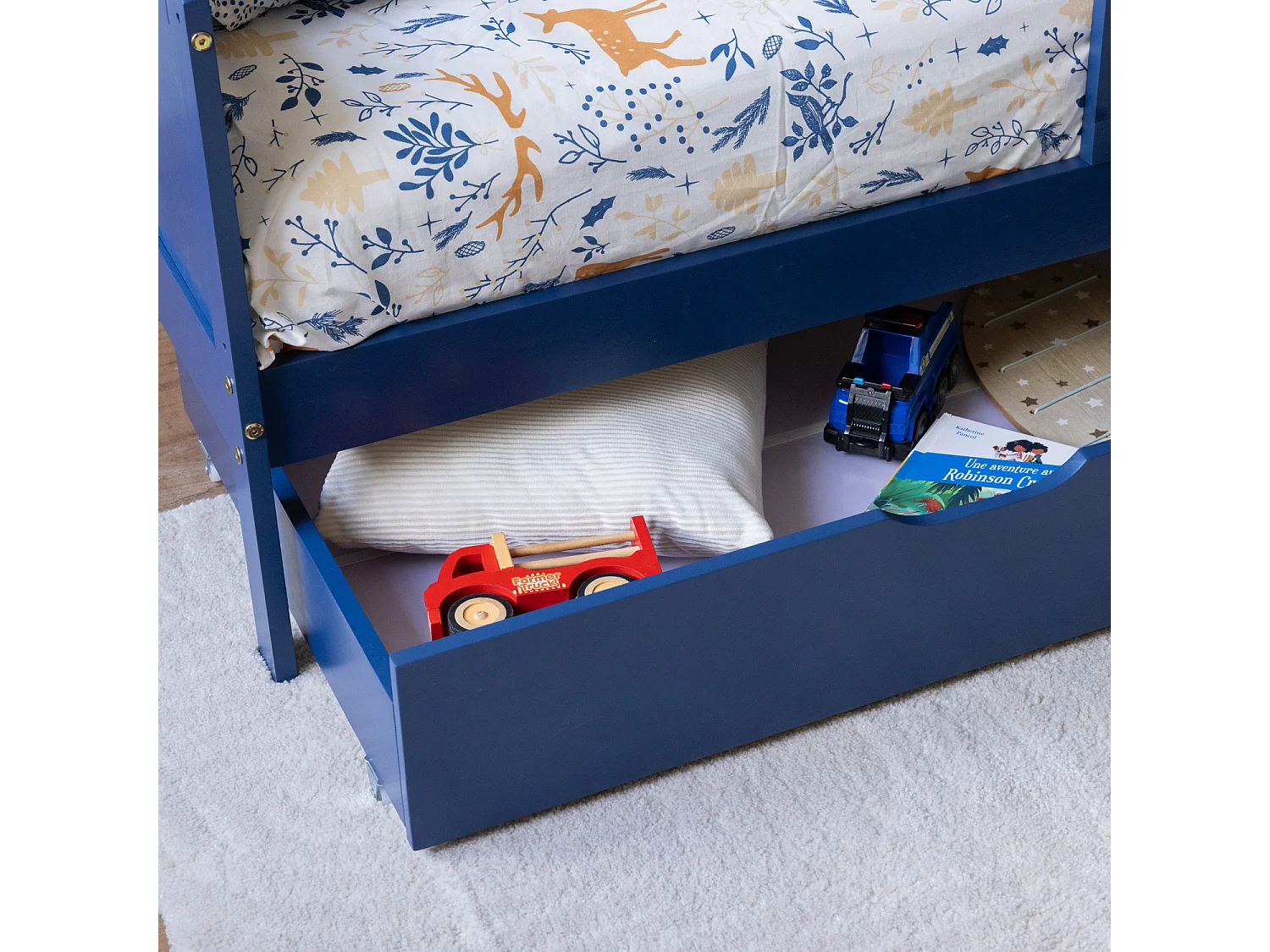 Lit pour enfant 190x90cm bleu foncé avec tiroirs ADAM - HAPPY GARDEN