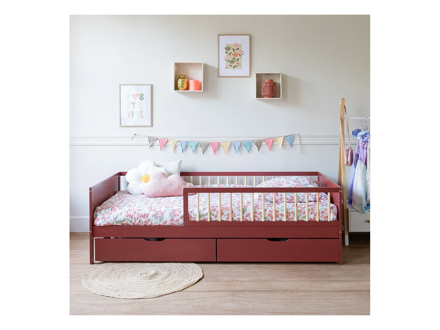 Lit pour enfant 190x90cm terracotta avec tiroirs ADAM - HAPPY GARDEN