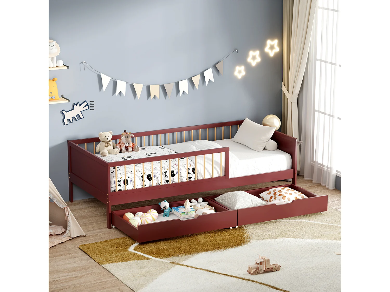 Lit pour enfant 190x90cm terracotta avec tiroirs ADAM - HAPPY GARDEN