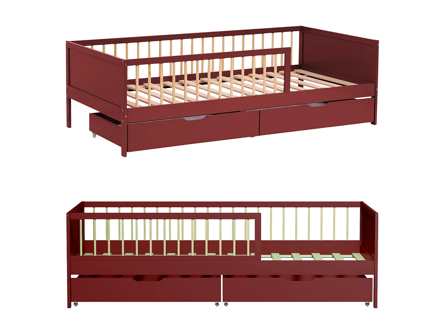 Lit pour enfant 190x90cm terracotta avec tiroirs ADAM - HAPPY GARDEN