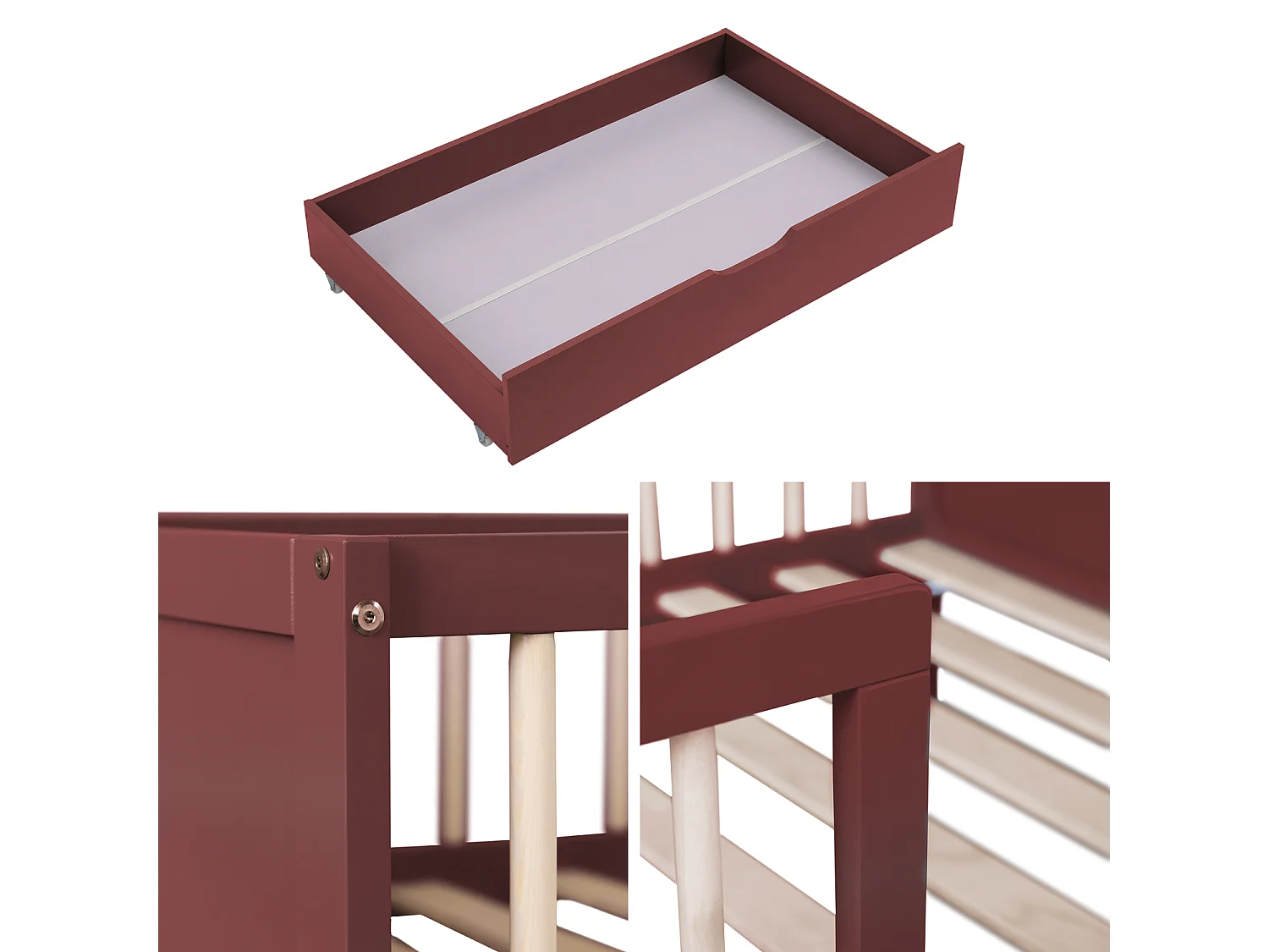 Lit pour enfant 190x90cm terracotta avec tiroirs ADAM - HAPPY GARDEN