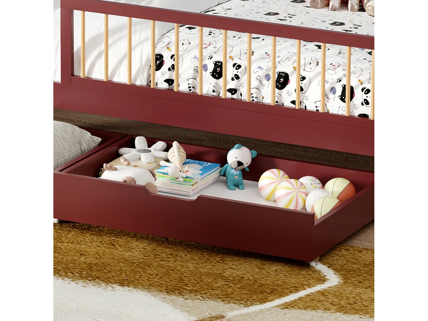 Lit pour enfant 190x90cm terracotta avec tiroirs ADAM - HAPPY GARDEN