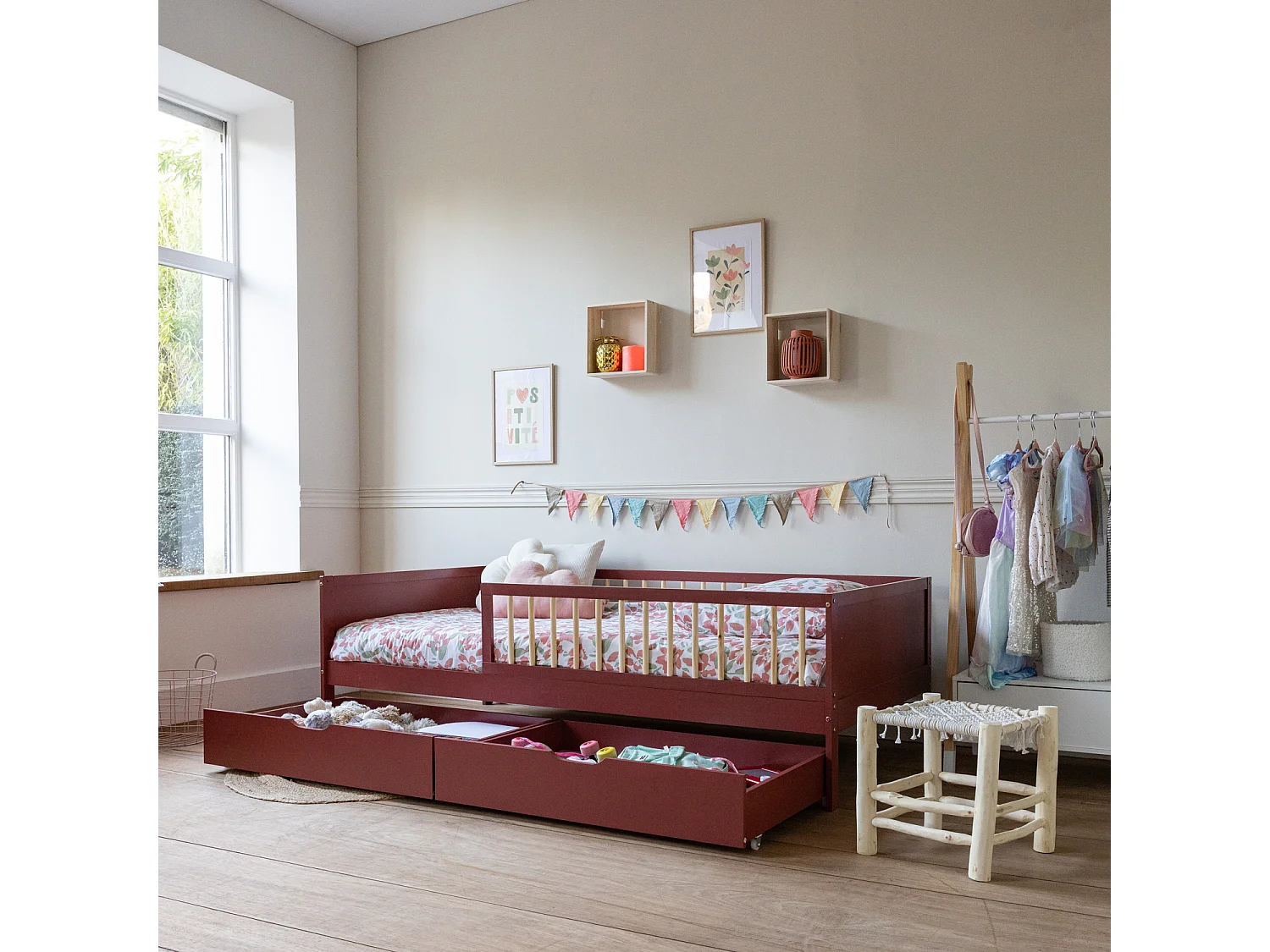 Lit pour enfant 190x90cm terracotta avec tiroirs ADAM - HAPPY GARDEN