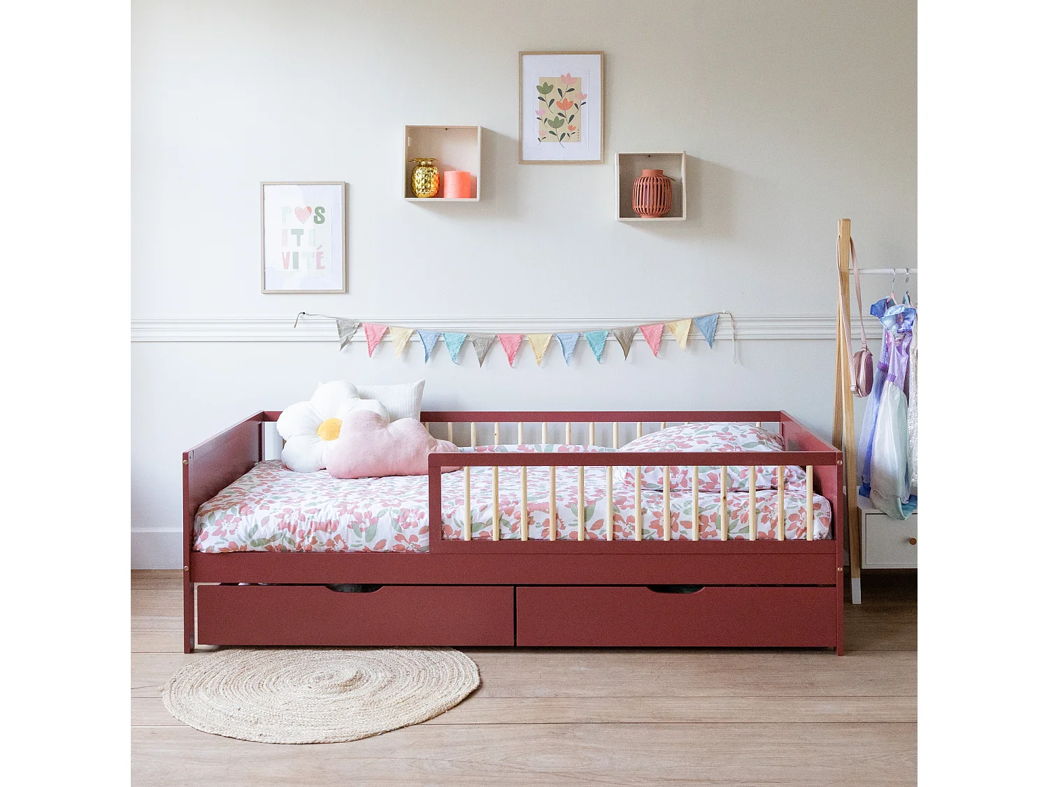Cama de criança 190x90cm em terracota com gavetas ADAM