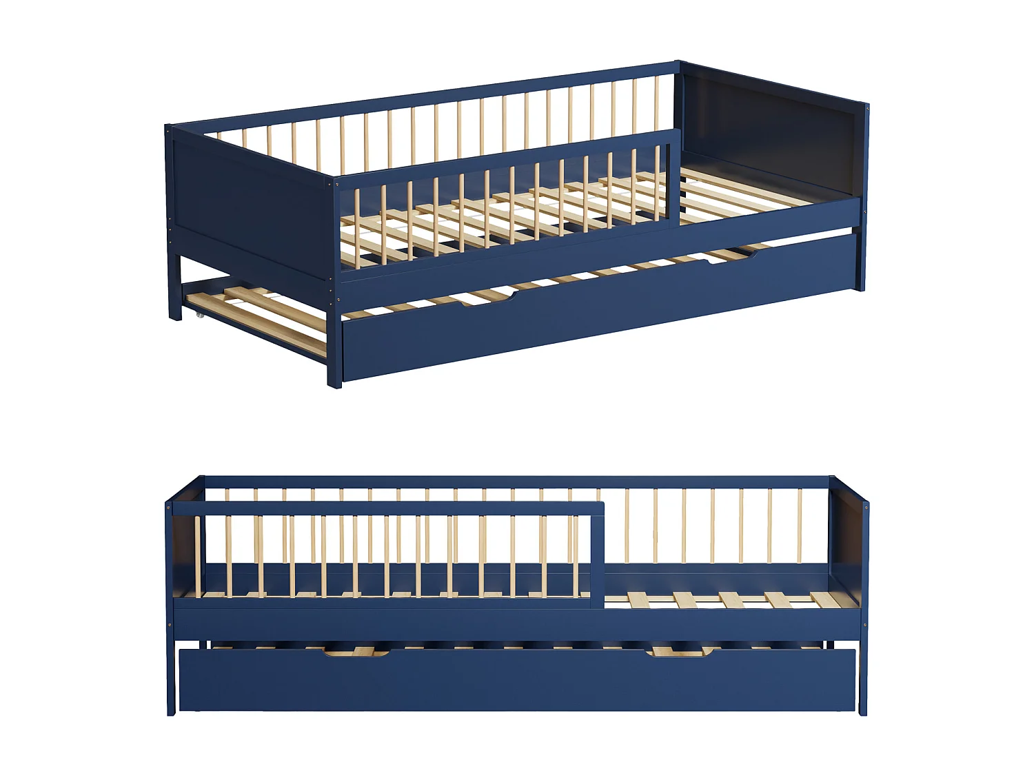 Lit gigogne pour enfant 190x90cm bleu foncé ADAM - HAPPY GARDEN