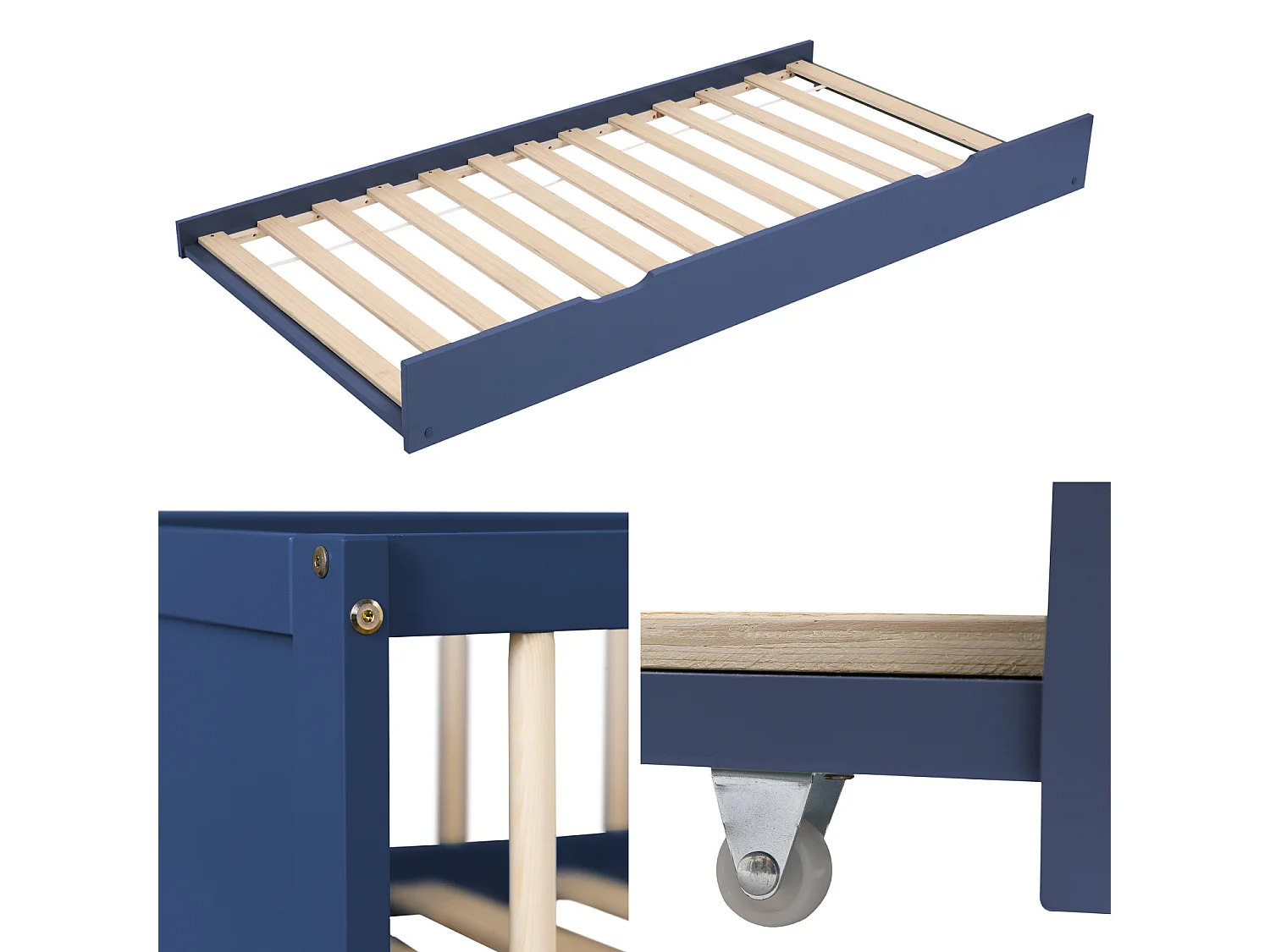 Lit gigogne pour enfant 190x90cm bleu foncé ADAM - HAPPY GARDEN