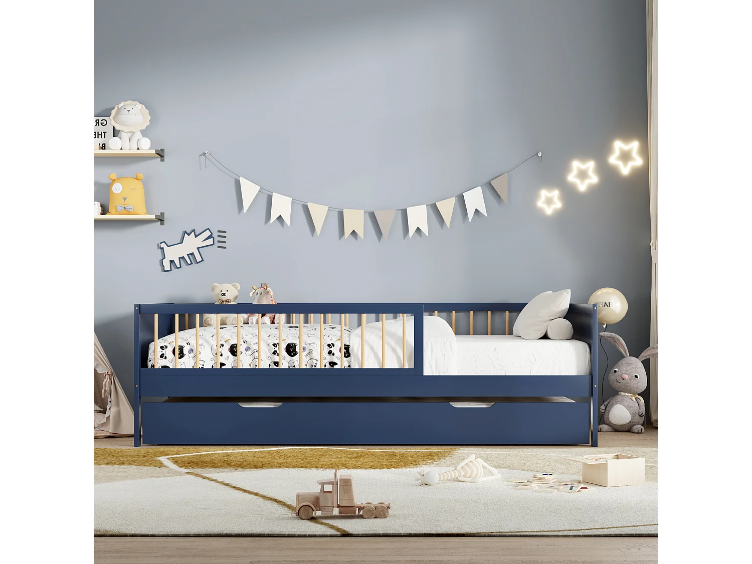 Lit gigogne pour enfant 190x90cm bleu foncé ADAM - HAPPY GARDEN