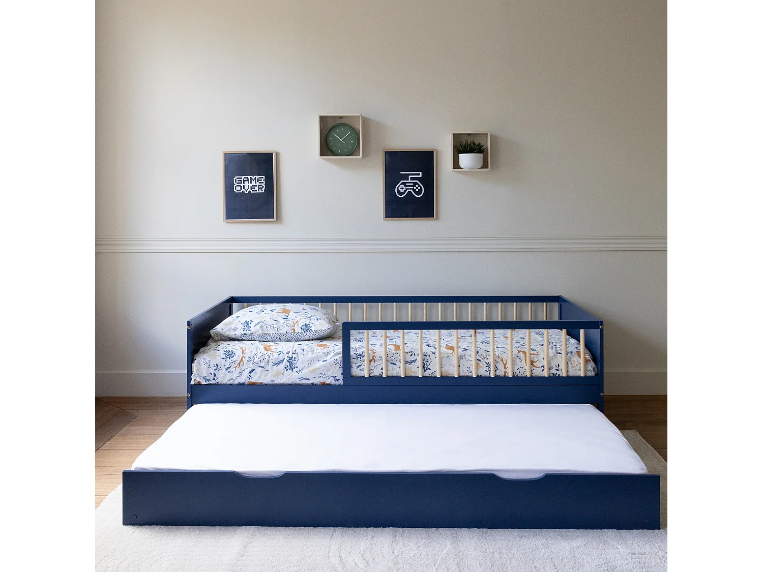 Lit gigogne pour enfant 190x90cm bleu foncé ADAM - HAPPY GARDEN