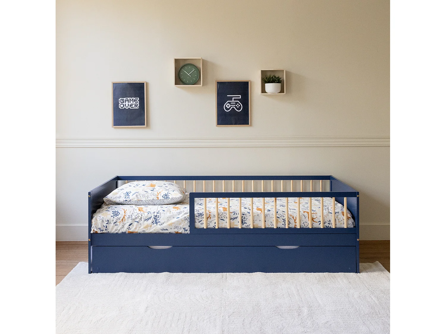 Lit gigogne pour enfant 190x90cm bleu foncé ADAM - HAPPY GARDEN