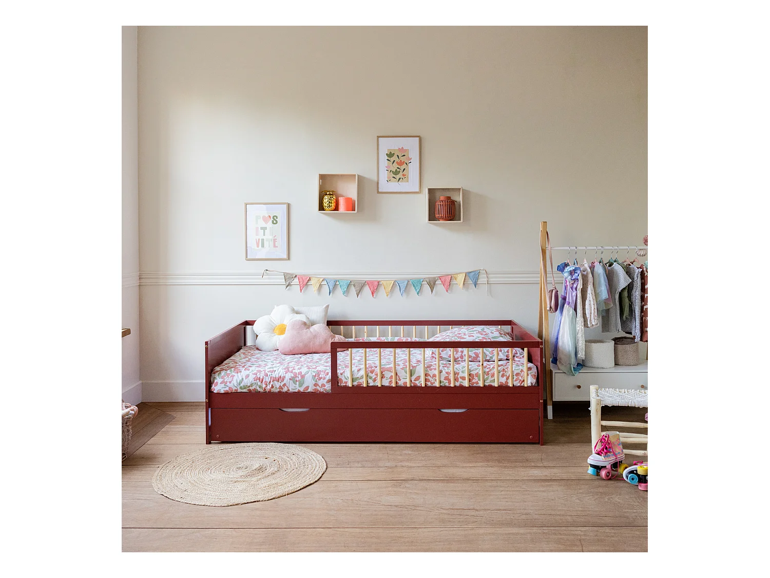 Kinder onderschuifbed 190x90cm terracotta ADAM