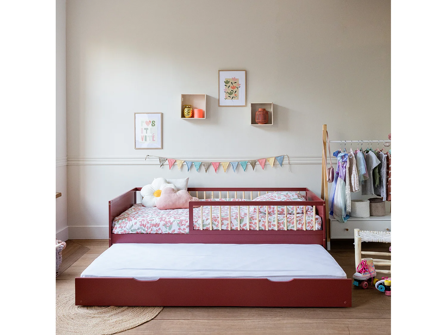 Kinder onderschuifbed 190x90cm terracotta ADAM