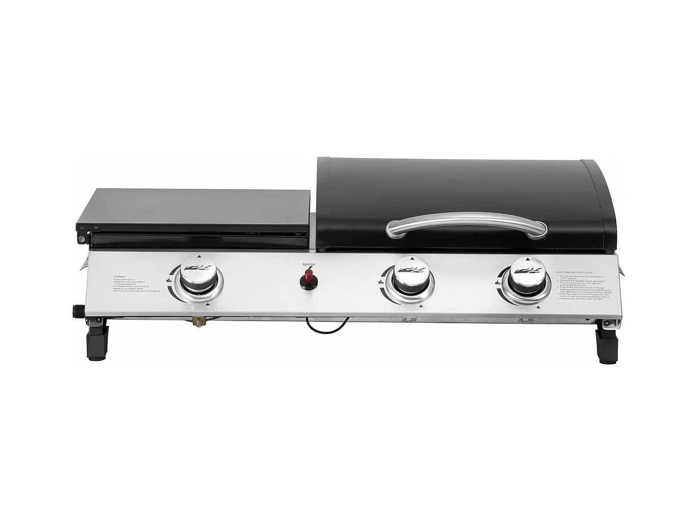 Płyta gazowa z pokrywą "Rasio" - 7,5 KW - 3 palniki - Czarny, grill i płyta 2 w 1 dla kompleksowego i przyjaznego doświadczenia kulinarne
