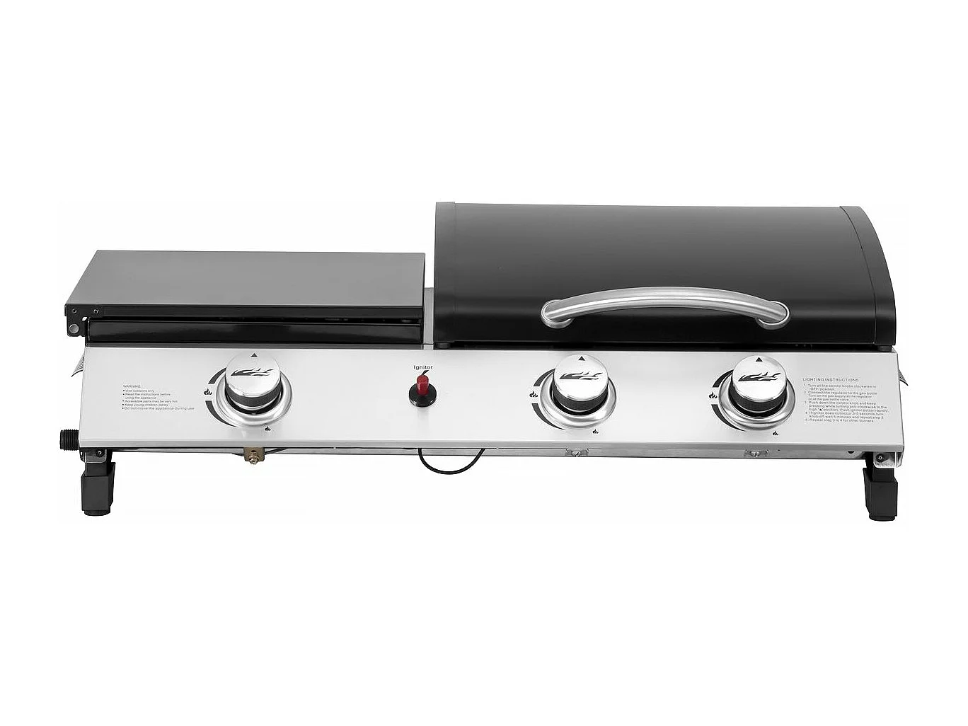 Plancha gaz avec couvercle "Rasio" - 7.5 KW - 3 brûleurs - Noir