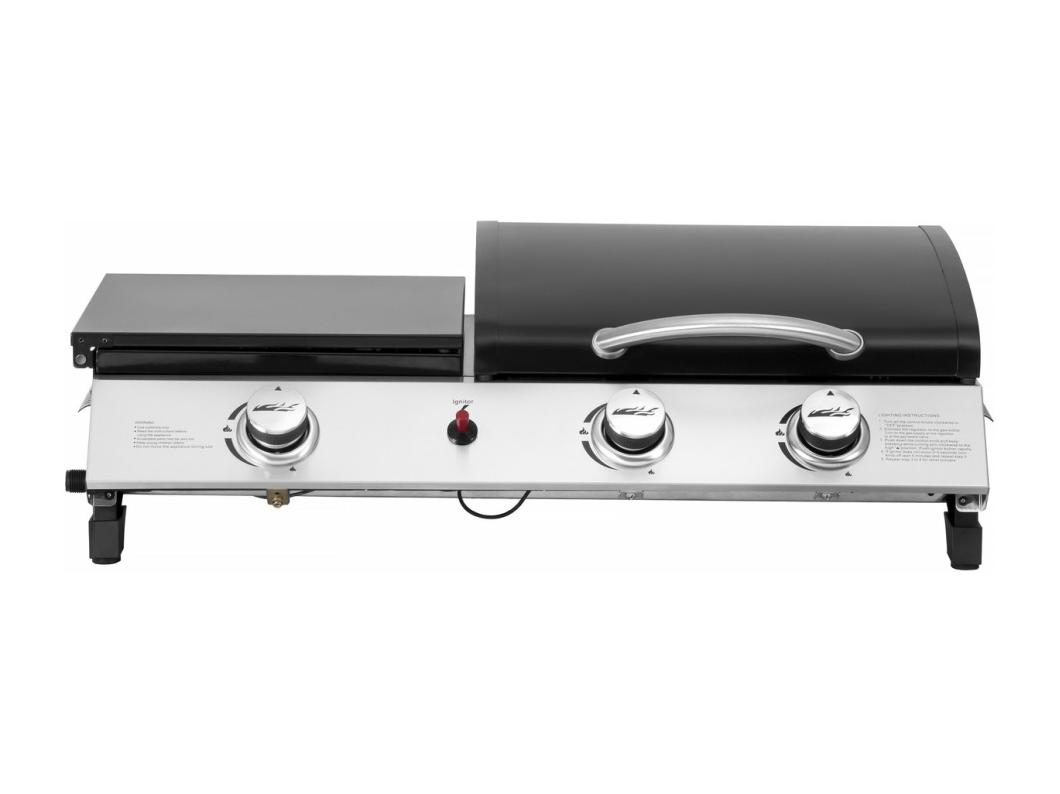 Gasplaat met deksel "Rasio" - 7,5 KW - 3 branders - Zwart, barbecue en plancha 2 in 1 voor een complete en gezellige culinaire ervaring