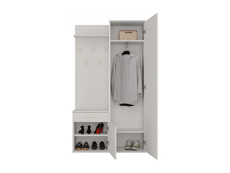 SHEILA - Vestiaire d'entrée avec miroir - Armoire + porte-manteau - Rangements chaussures - Beige
