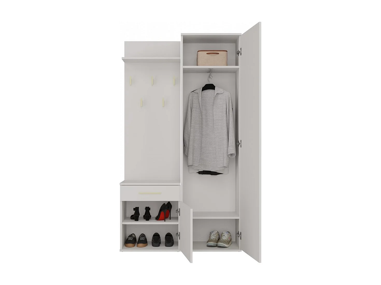 SHEILA - Vestiaire d'entrée avec miroir - Armoire + porte-manteau - Rangements chaussures - Beige