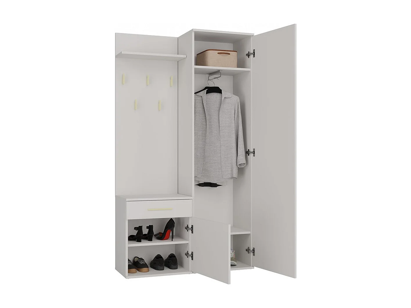 SHEILA - Vestiaire d'entrée avec miroir - Armoire + porte-manteau - Rangements chaussures - Beige