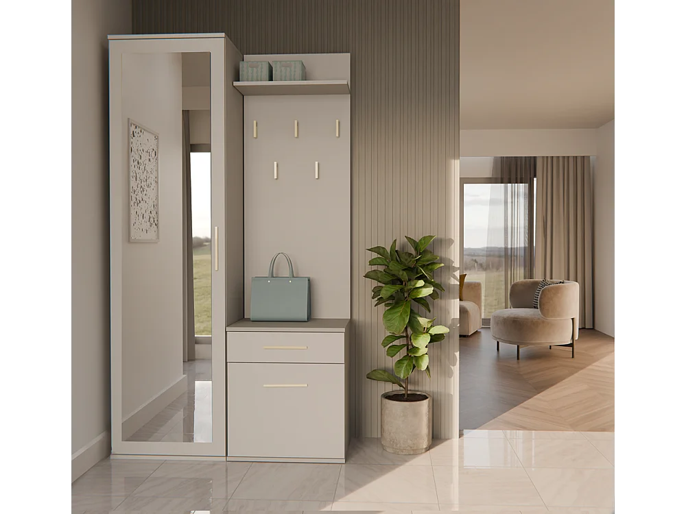 SHEILA - Eingangsgarderobe mit Spiegel - Schrank + Garderobe - Schuhablage