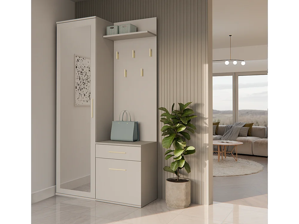 SHEILA - Eingangsgarderobe mit Spiegel - Schrank + Garderobe - Schuhablage