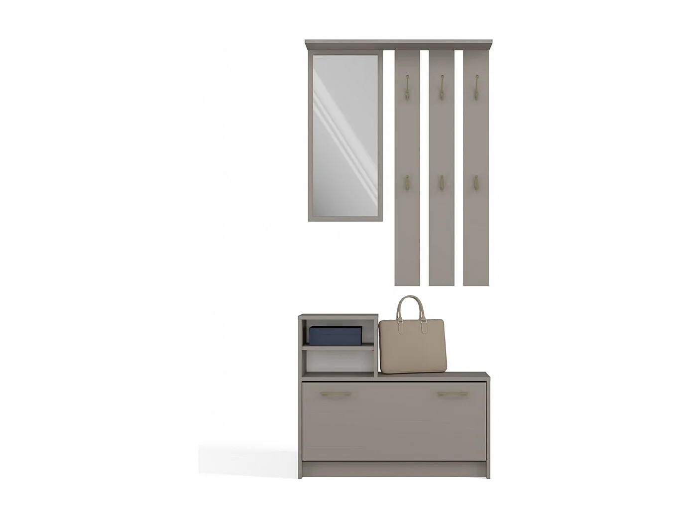 VITTORIA - Vestiaire d'entrée - Patère murale + miroir + rangement chaussures - 180x85x24 - Meuble d'entrée - Gris